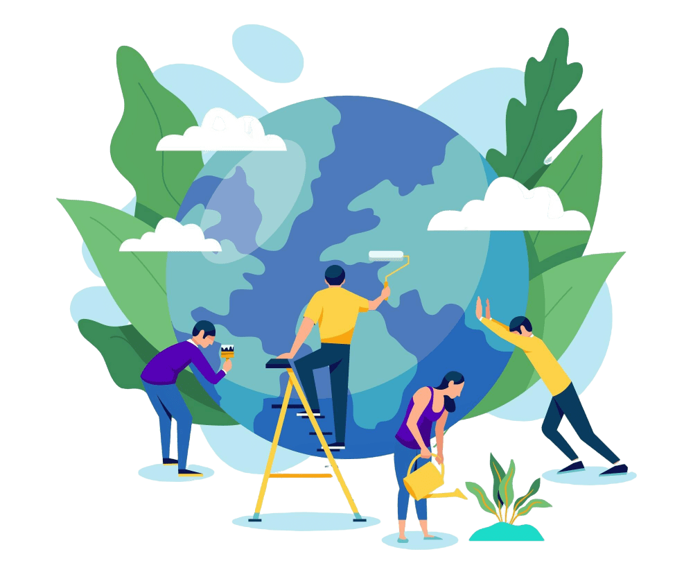 Illustration de personnes prenant soin de la planète Terre. Design par Freepik